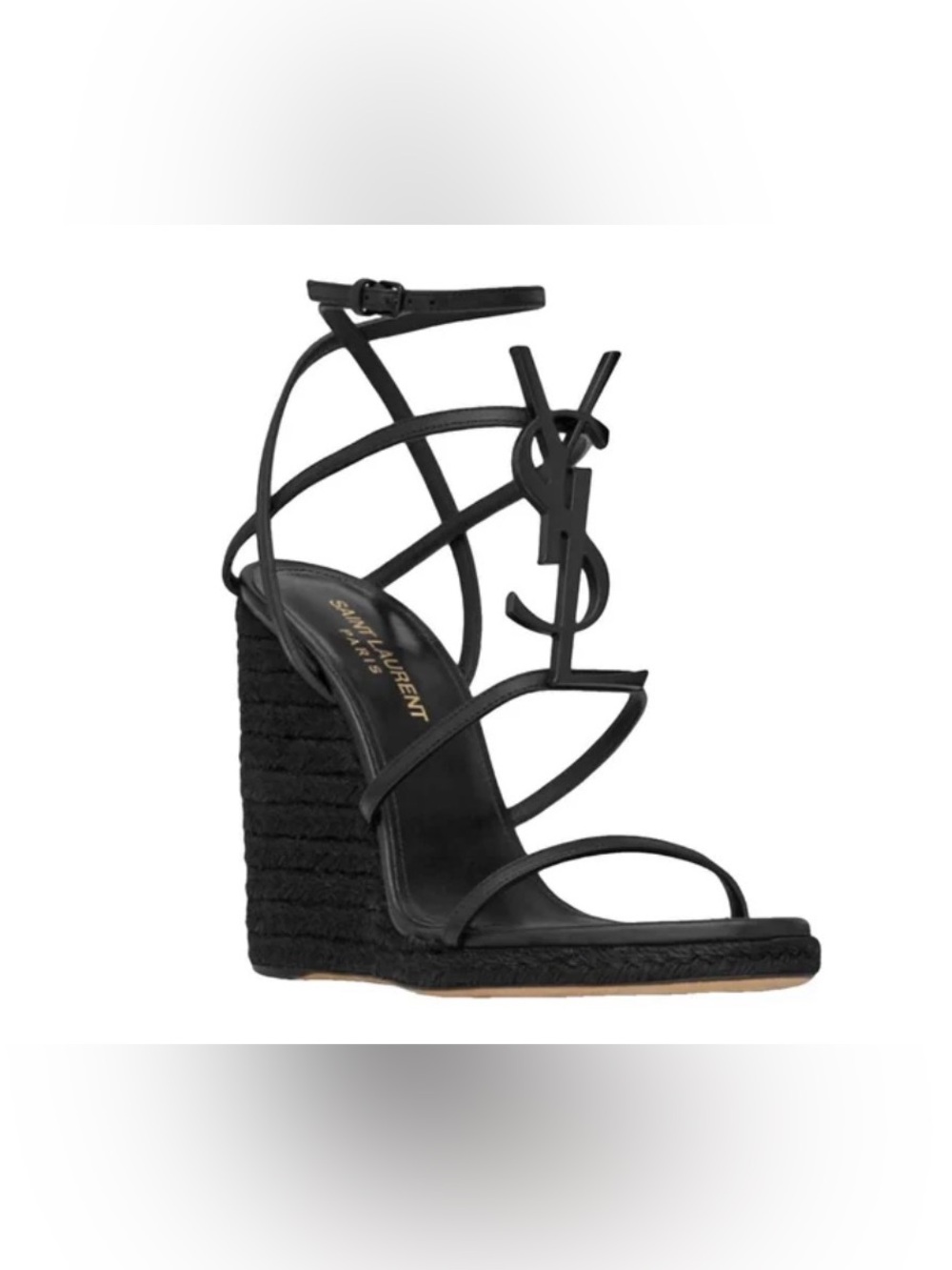Saint Laurent Black YSL Logo Espadrille Wedge Sandals
